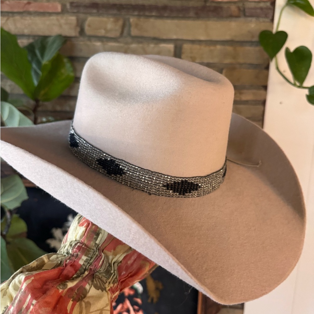 Handmade Black and Silver Beaded Hat Band